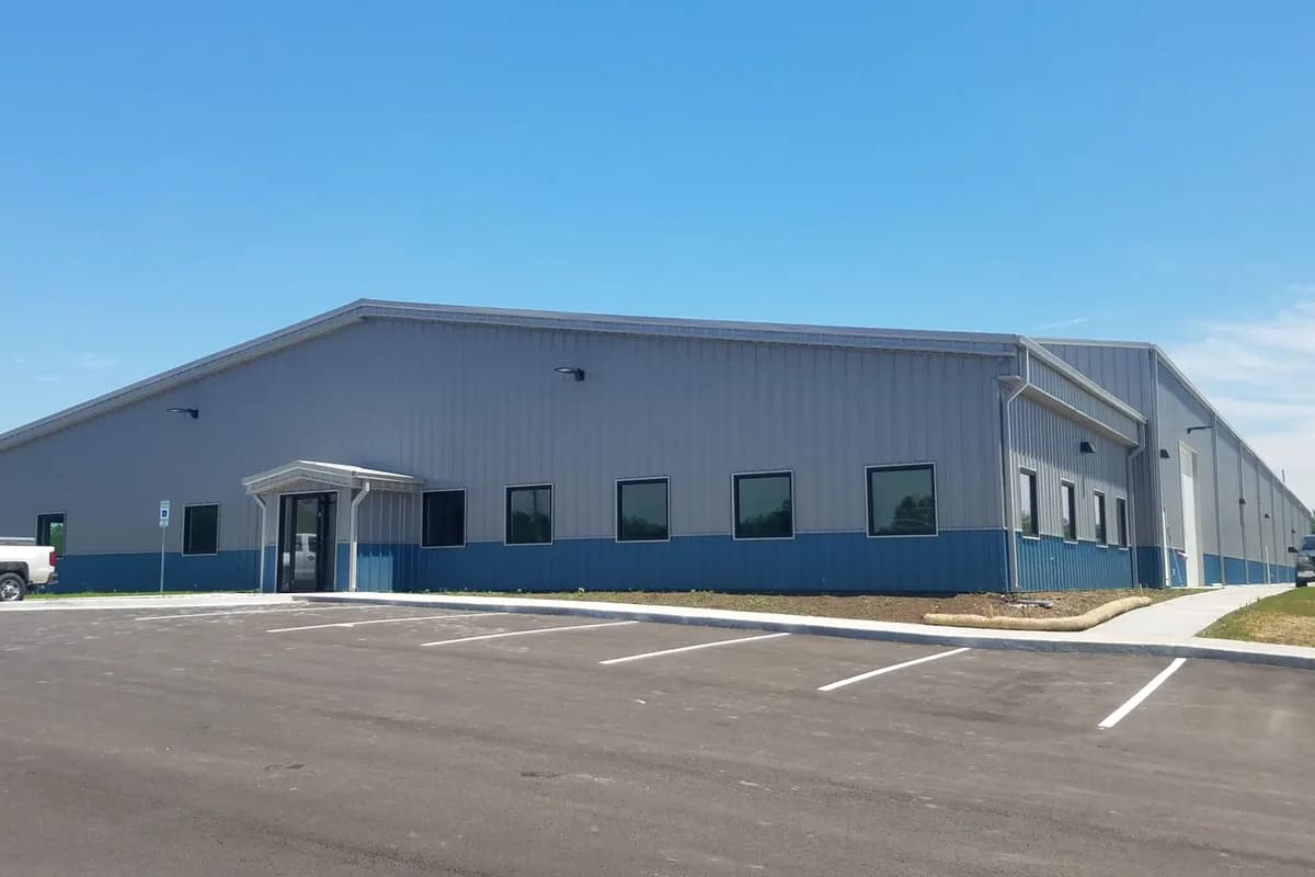 Gray and blue commercial office building